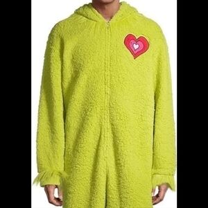 The Grinch Pajamas One Piece Fuzzy Plush Warm Holiday Hooded Men's SIZE XL EUC